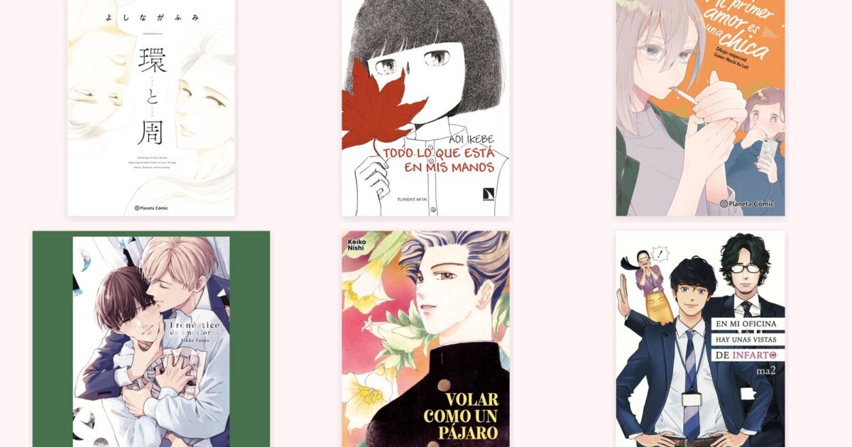 Mosaico con las portadas de seis manga one-shot románticos publicados en español en 2026